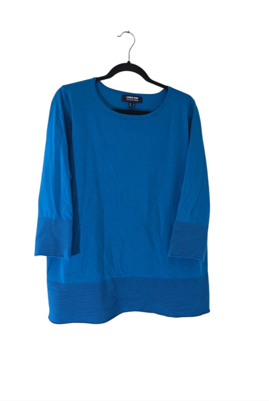 Lands' End Women's Bright Blue 3/4 Sleeve Rib-Hem Top